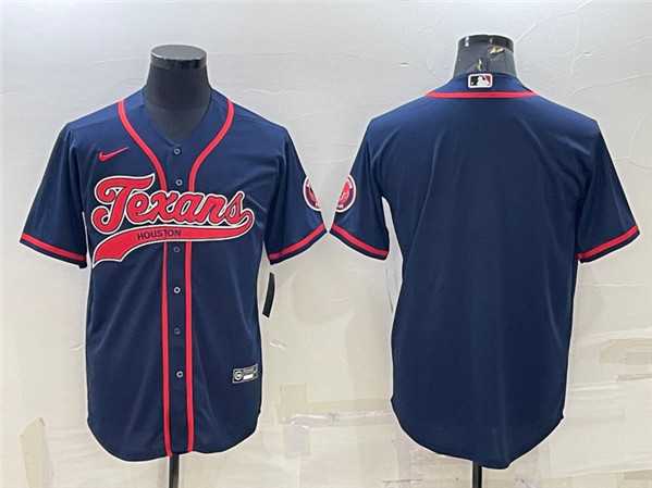 Men%27s Houston Texans Blank Navy With Patch Cool Base Stitched Baseball Jersey